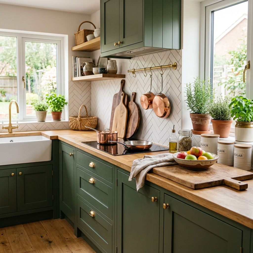 Modern kitchen with wooden boards